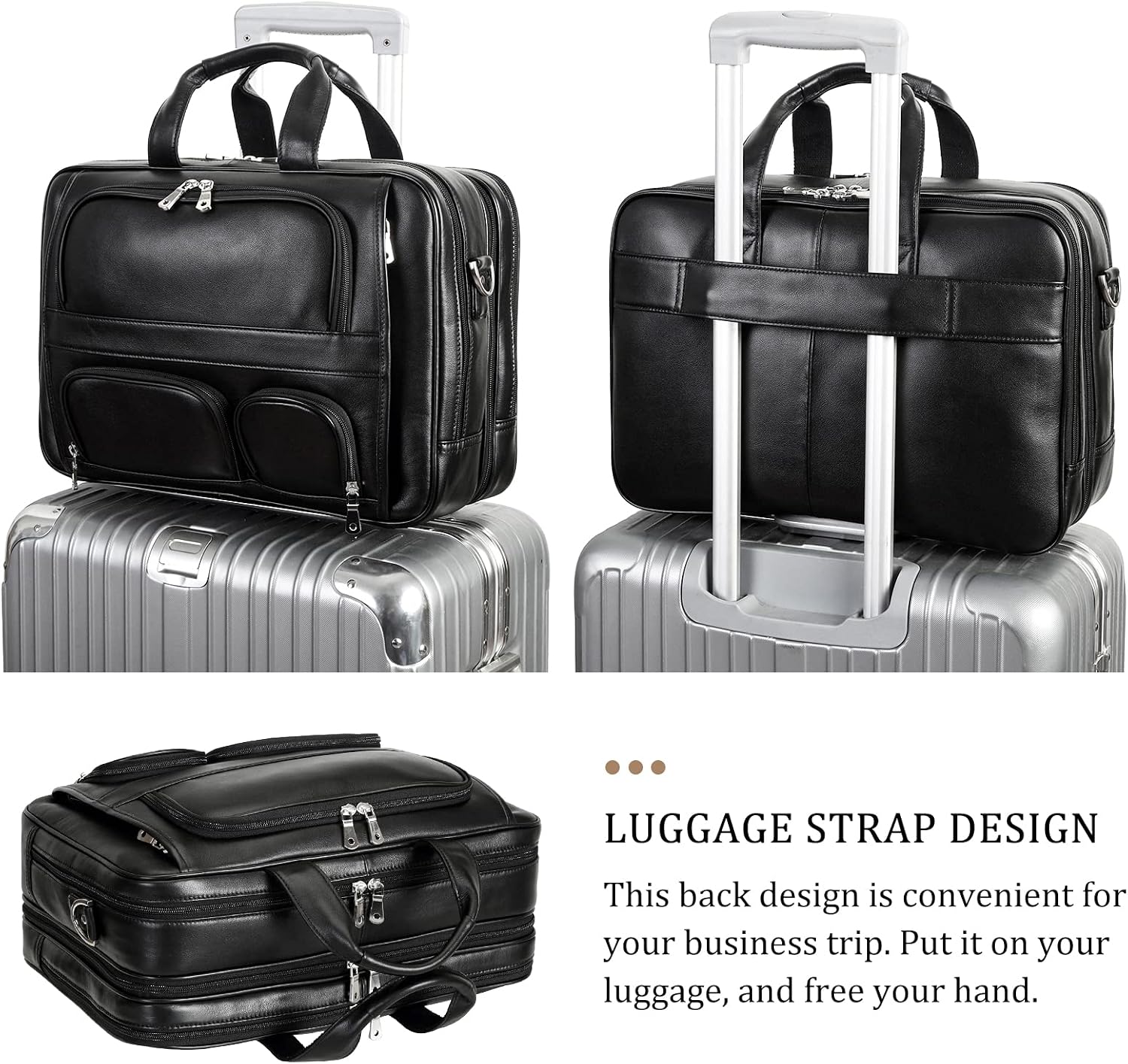 Polare Full Grain Cowhide Leather 17'' Laptop Large Briefcase for Men Business Messenger Bag Work Bag