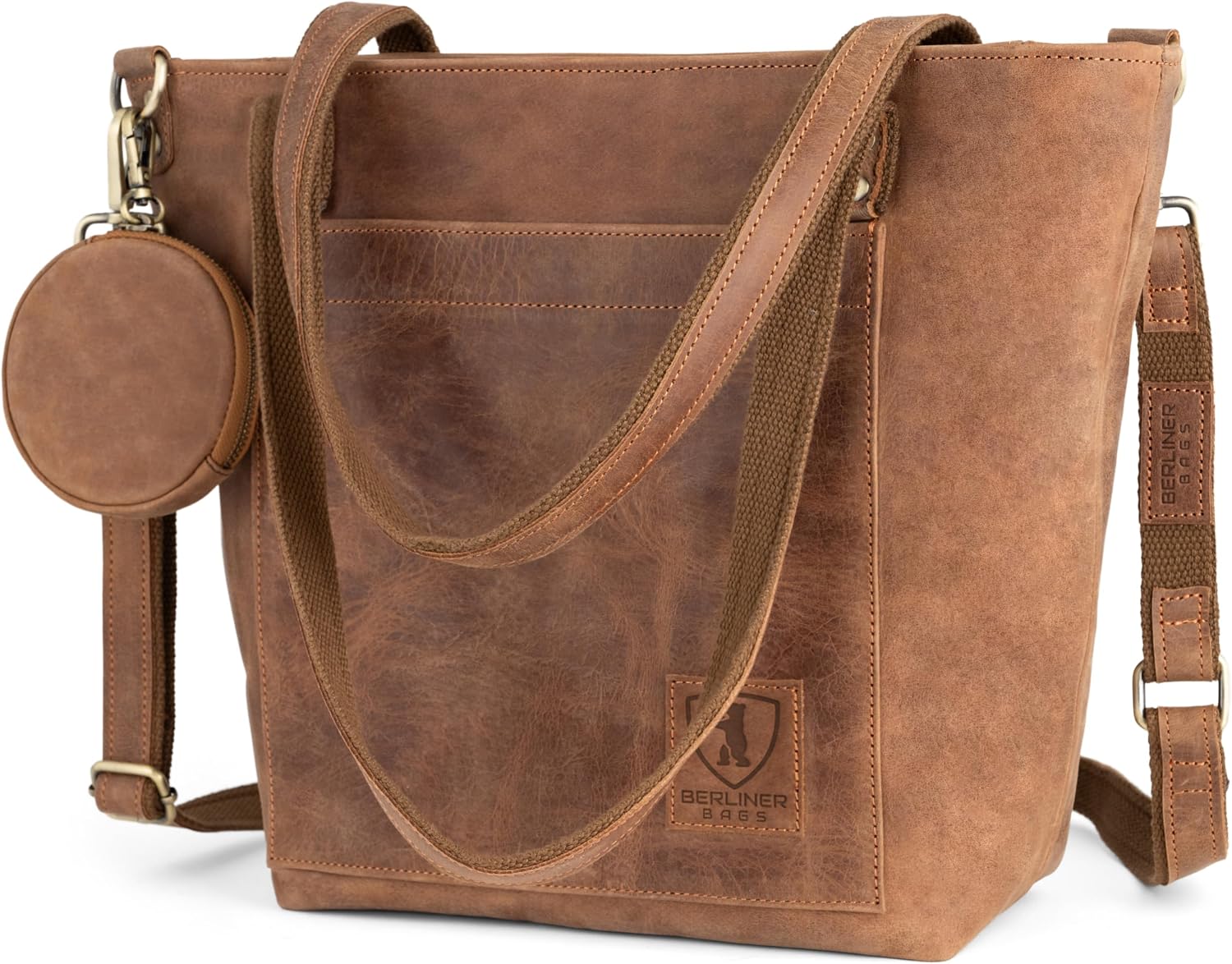 BERLINER BAGS Vintage Genuine Leather Tote Bag Verona, Handbag, Large Shopper, Work Bag for Women
