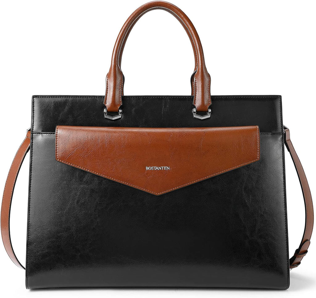 BOSTANTEN Briefcase for Women Laptop Tote 15.6 Inch Genuine Leather Handbag Work Bag Beige