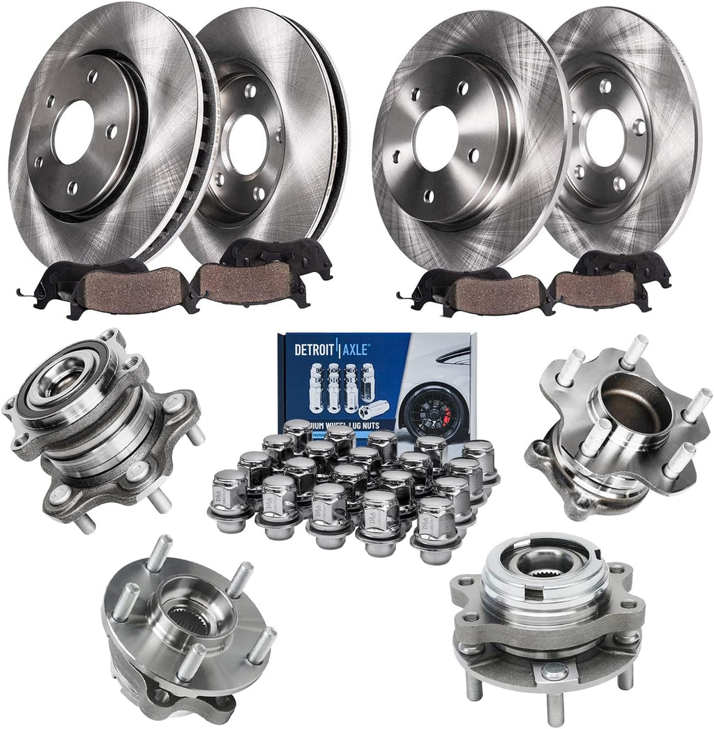 Detroit Axle - Wheel Bearing Hubs Brake Kit for 2007-2013 Nissan Altima, Brake Rotors Brake Pads Wheel Bearing Hubs Wheel Lug Nuts Front Rear Replacement : 11.65 inch Front & 11.46 inch Rear Rotors