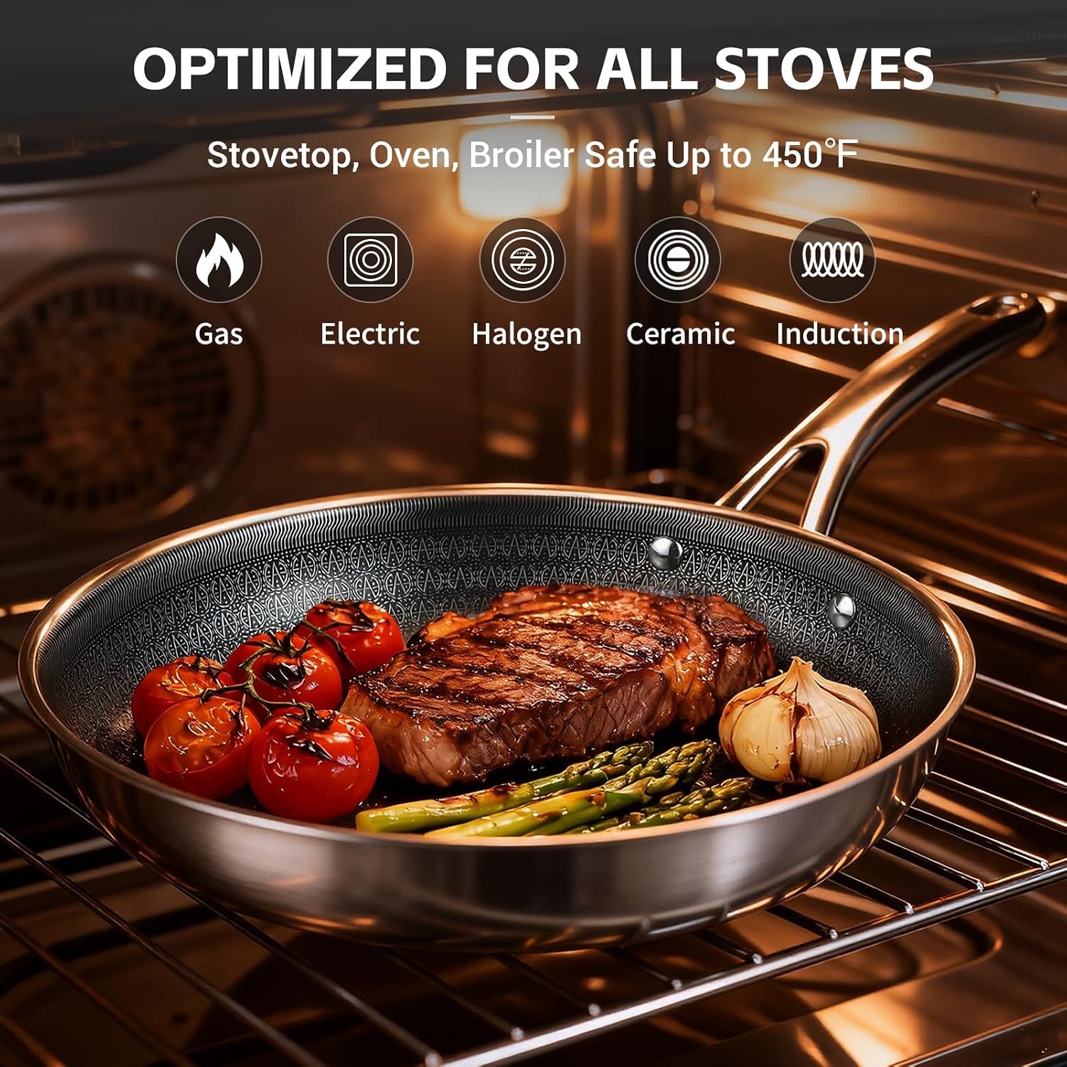 Ammeloo 17 Pcs Nonstick Stainless Steel Cookware Set, Hybrid Stainless Steel Pots and Pans Set Non Stick, Non Toxic Kitchen Cookware Sets, Dishwasher & Oven Safe, Induction & All Cooktop Compatible