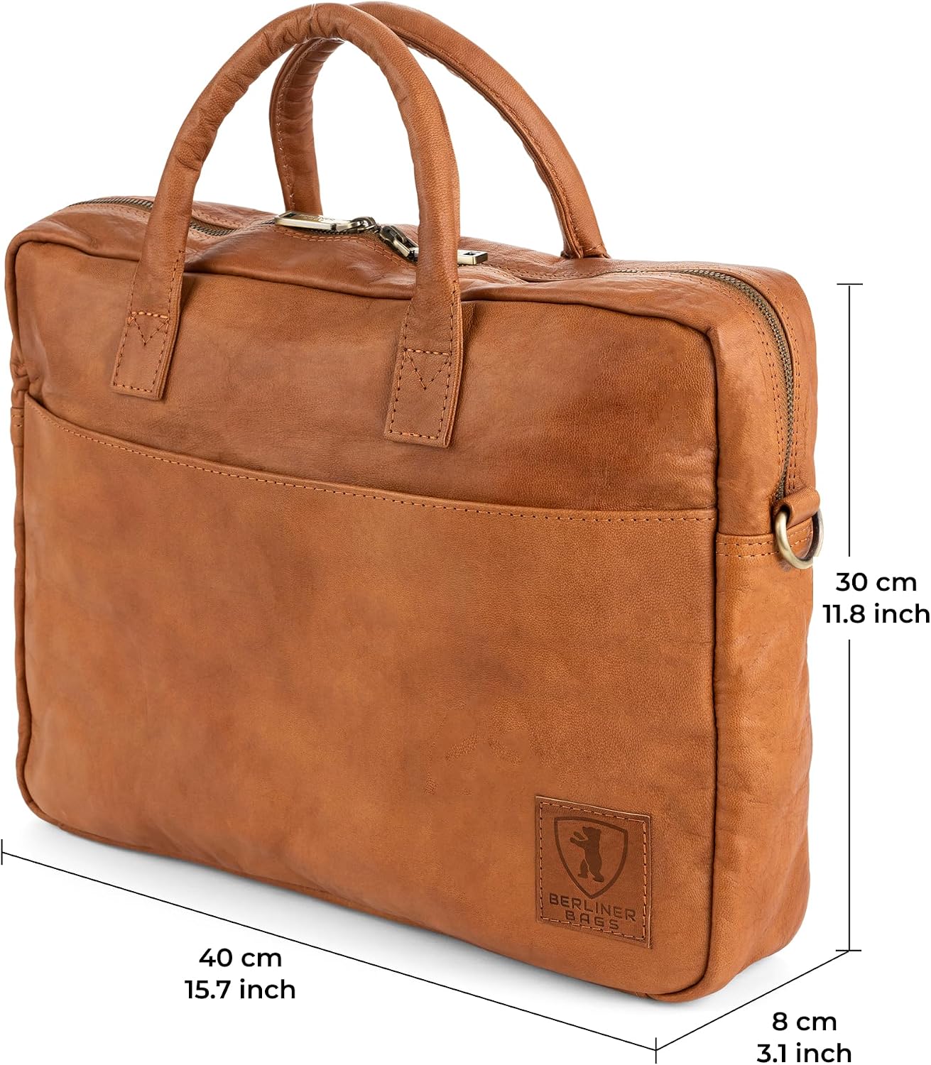 BERLINER BAGS Vintage Genuine Leather Laptop Bag Madrid, Work Bag, Briefcase for Men and Women - Brown
