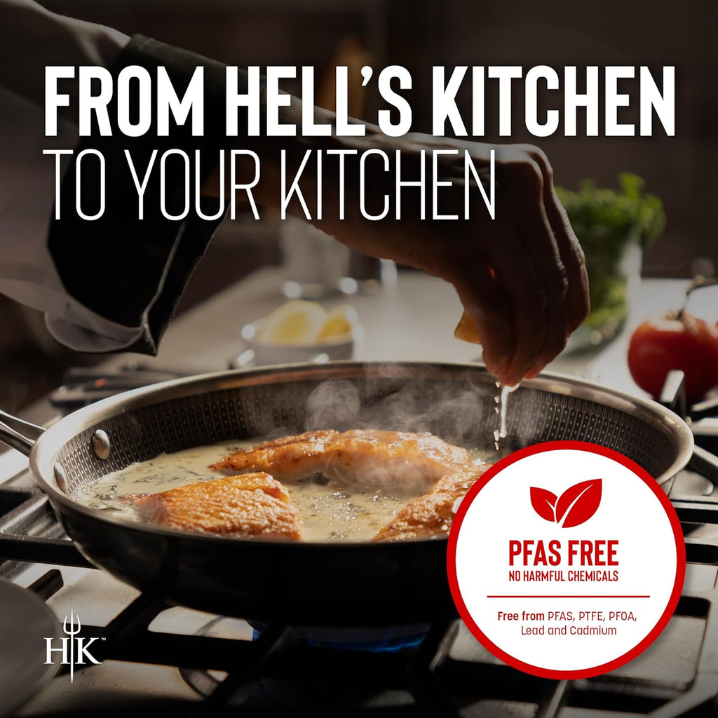 Hell's Kitchen 3-Piece Hybrid Cookware Starter Set, Tri-Clad Stainless Steel & PFAS-Free Ceramic Nonstick, no PFOA, no PTFE, no Teflon, Non Toxic Cookware, Metal Utensil Safe, All cooktops & Oven Safe