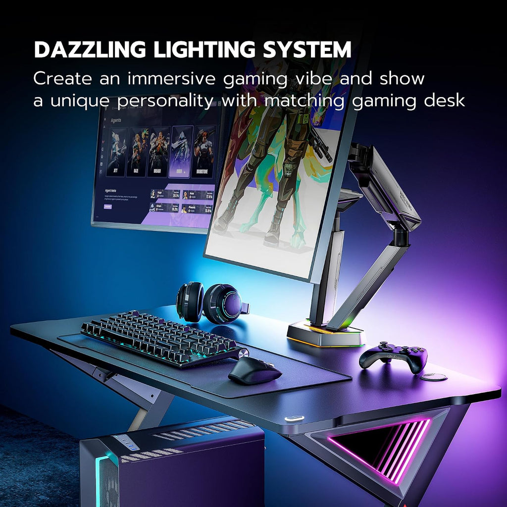 ARES WING RGB Dual Monitor Arm for 17-38' Ultrawide Screens, Holds 35.2lbs, Heavy Duty Dual Monitor Stand for Desk, Adjustable Double Mount with Clamp & Grommet Base, 75/100 VESA Mount, Gray