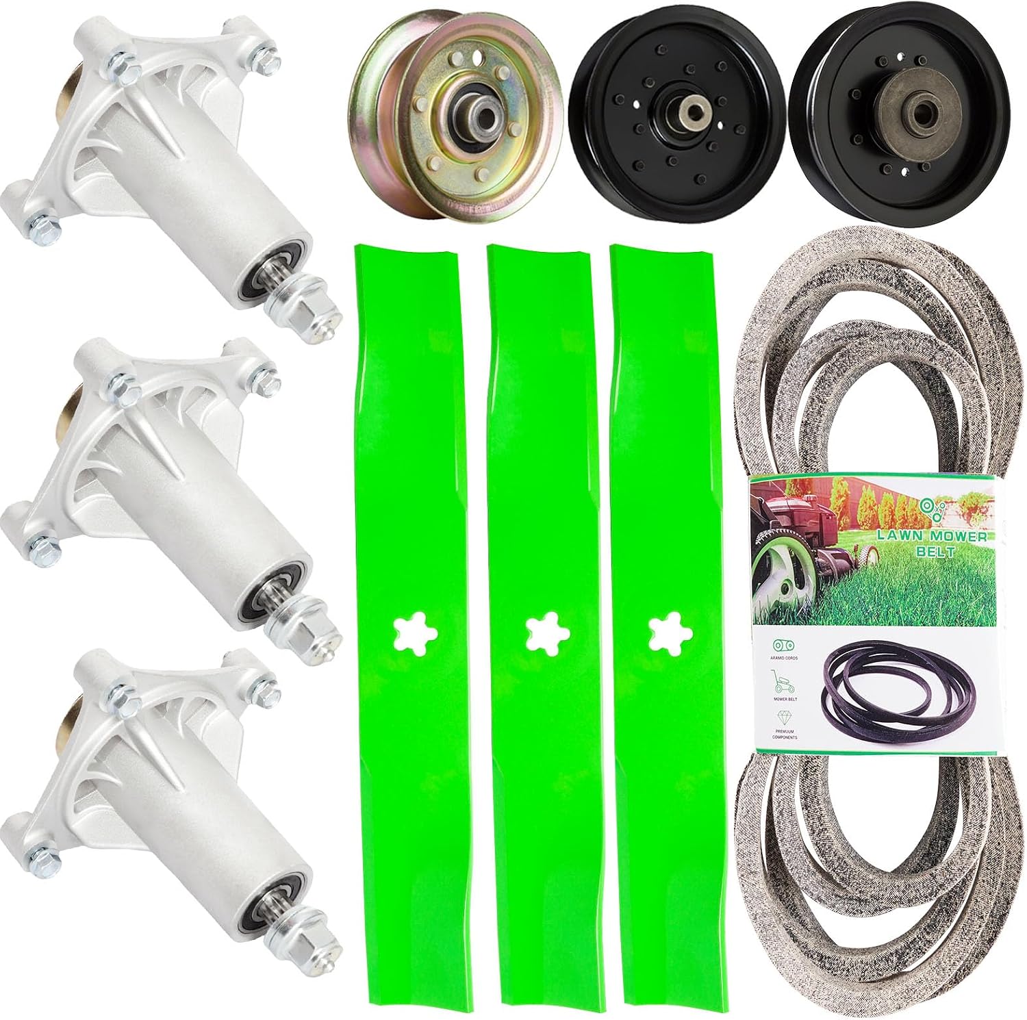 48 inch Rebuild Kit for Husqvarna YTH 2448 2348 22K48 23V48 1848XPT 2 Spindle 532187292 2 Blade 532173921 1 Idler 177968 1 Idler 196104 1 Idler 196106