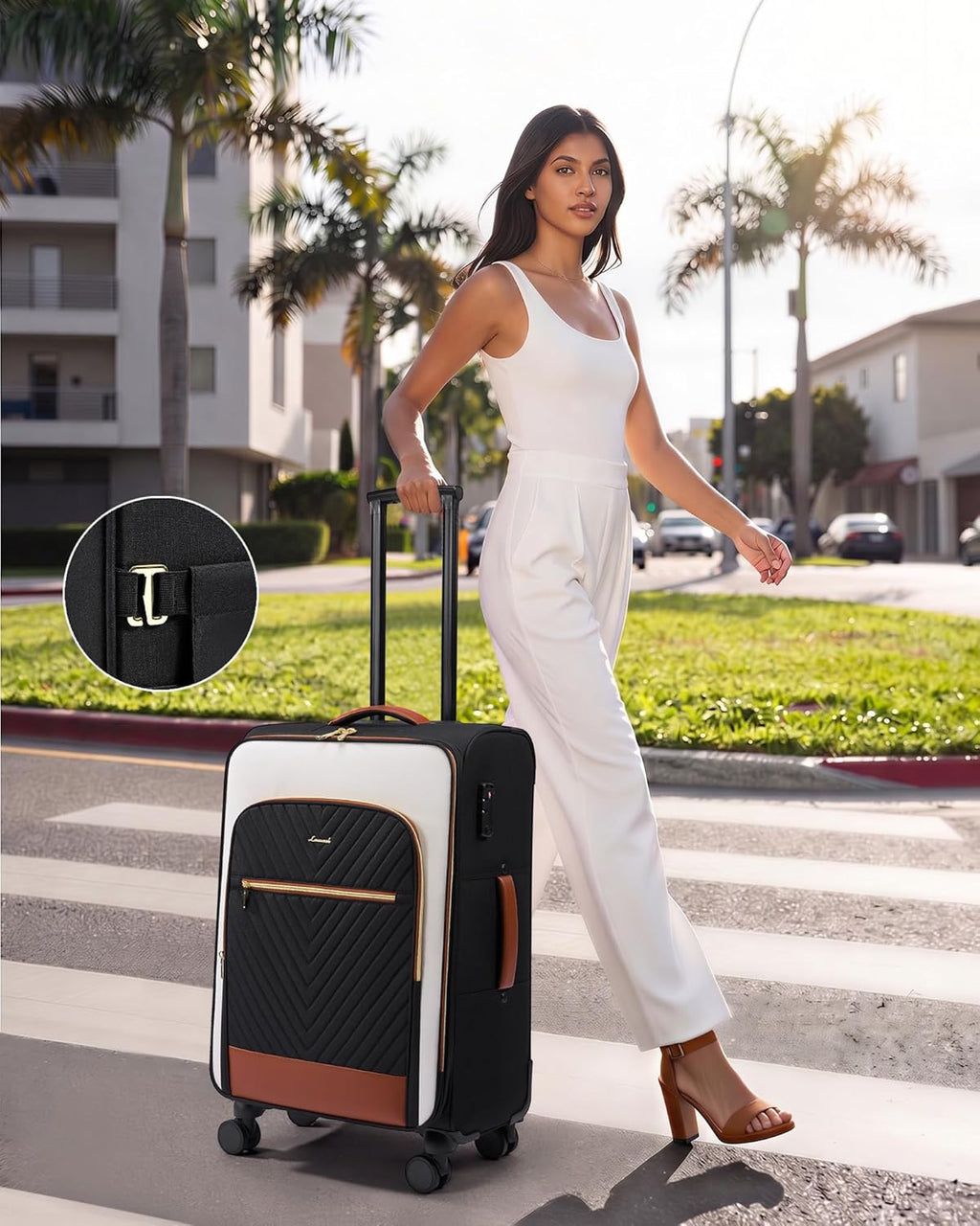 LOVEVOOK Carry On Luggage,24 Inch Carry-on Suitcase for Women,Softside Suitcases with Wheels,Rolling Checked Luggage with TSA Lock,Lightweight Travel
