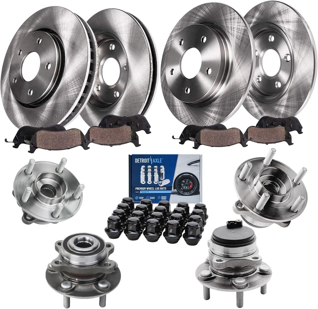 Detroit Axle - FWD Brake Kit for 14-16 Ford Fusion Lincoln MKZ Replacement 11.81' inch Front & 11.89' inch Rear Disc Brake Rotors Ceramic Brakes Pads Wheel Bearing Hubs Lug Nuts