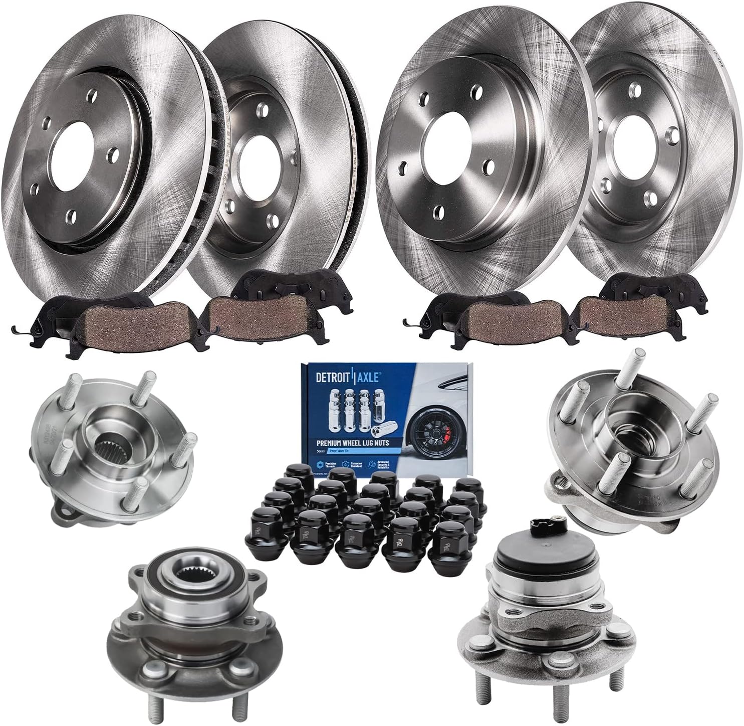Detroit Axle - FWD Brake Kit for 14-16 Ford Fusion Lincoln MKZ Replacement 11.81' inch Front & 11.89' inch Rear Disc Brake Rotors Ceramic Brakes Pads Wheel Bearing Hubs Lug Nuts