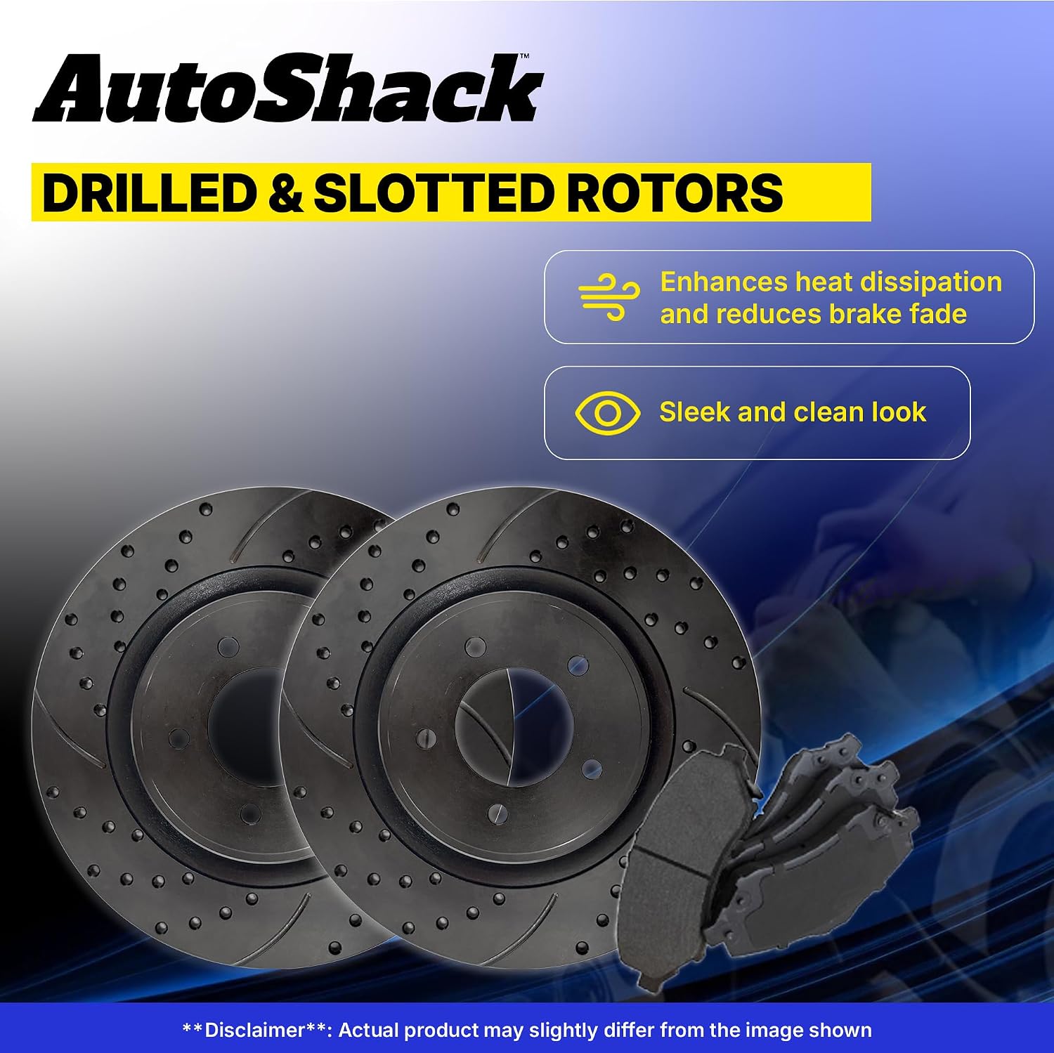 AutoShack Front & Rear Brake Rotors & Ceramic Pads for Chevrolet, Silverado 2500 HD 2001-2010, 4WD RWD V8 6.0L 6.6L 8.1L - E-Coated Drilled & Slotted - Black Finish - NightGuard