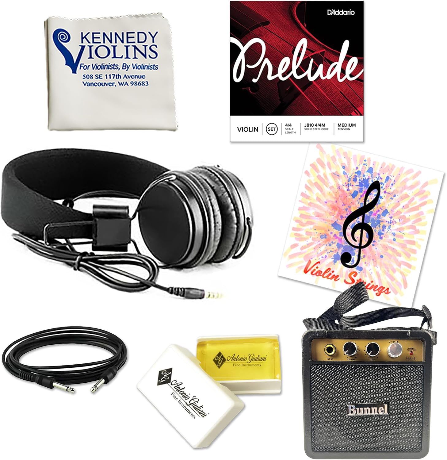 Electric Violin Bunnel Edge Outfit 4/4 Full Size (Clear) (RED) — With Carrying Case and Accessories Included - Headphone Jack - Mini Amp - Piezo Ceramic Pick-Up from Kennedy Violins