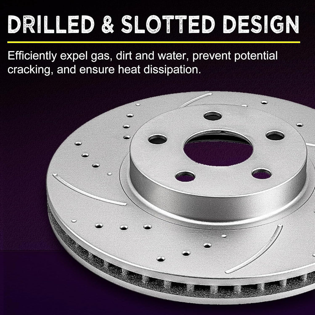 Brake Kit Replacement for 2001 2002 2003 2004 2005 2006 GMC Sierra Yukon XL Chevy Silverado 1500, Rotors and Brake Pads Front and Rear, Drilled Slotted 12.00' Front and 12.99' Rear Brakes