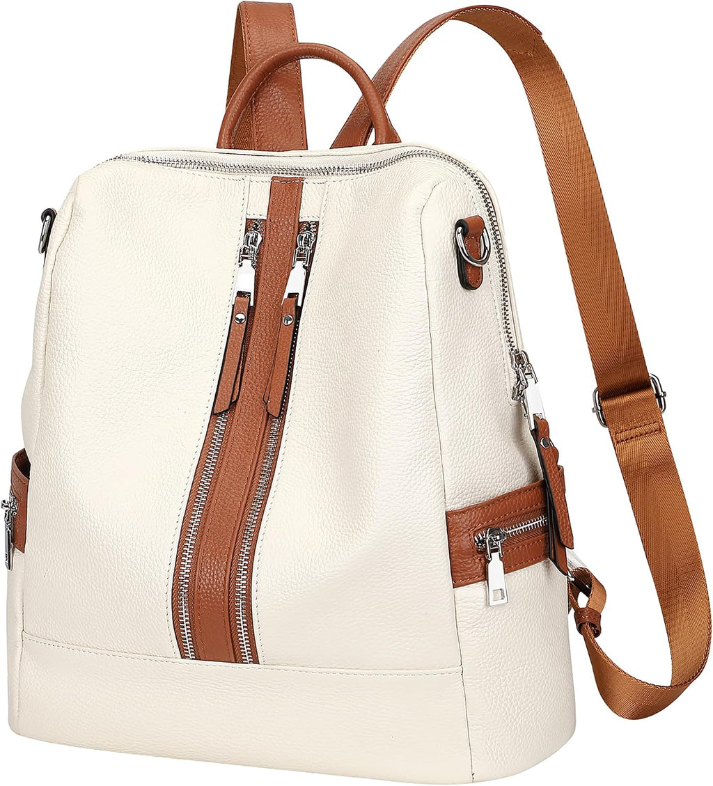 ALTOSY Genuine Leather Backpack Purse for Women Convertible Shoulder Bag Crossbody Bag Elegant Casual Daypacks (S77 Beige/Brown)