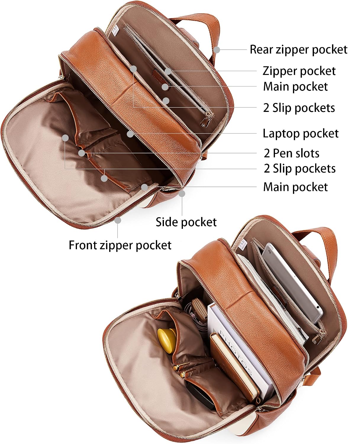 BOSTANTEN Genuine Leather 15.6 inch Laptop Backpack Purse for Women College Casual Backpack Travel Bag