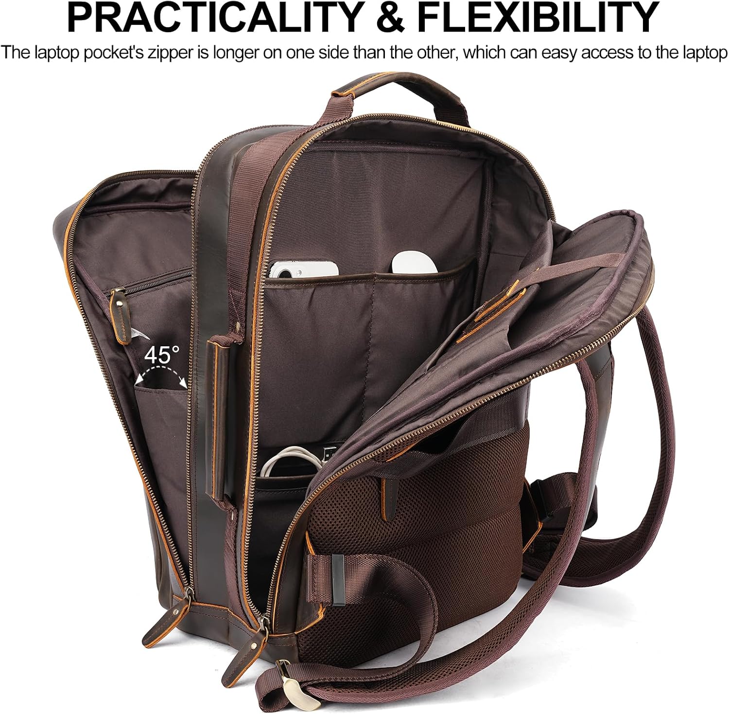 TIDING 17.3' Full Grain Leather Laptop Backpack for Men Multi Pockets Casual Daypack Business Travel Rucksack