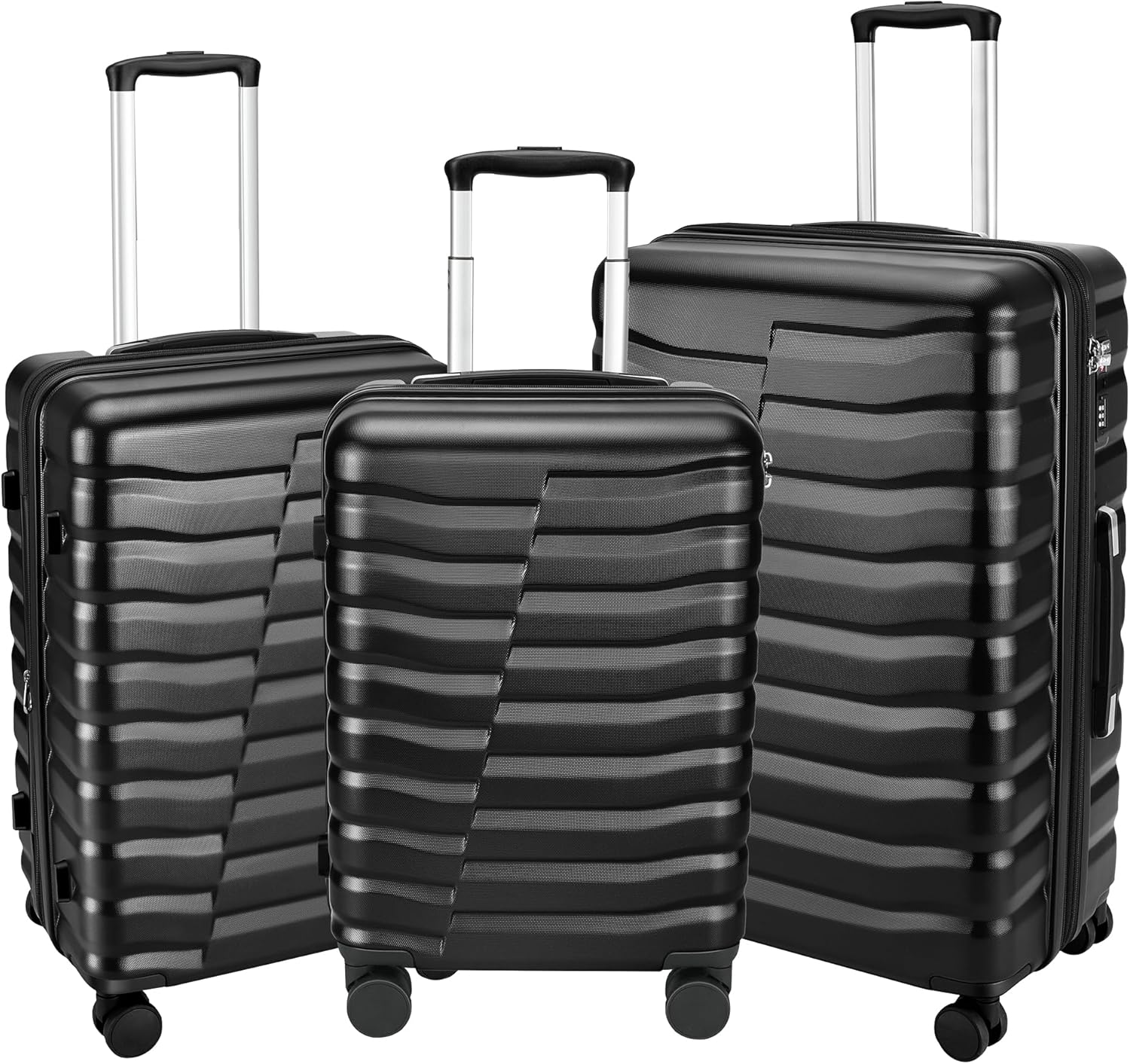 WireHot Lightweight Luggage with Spinner Wheels & YKK Zipper, Hard Shell 3-Piece Suitcase ABS+PC Hardside Luggage Set with TSA Lock for Men Travel, Black (20+24+28 inch)