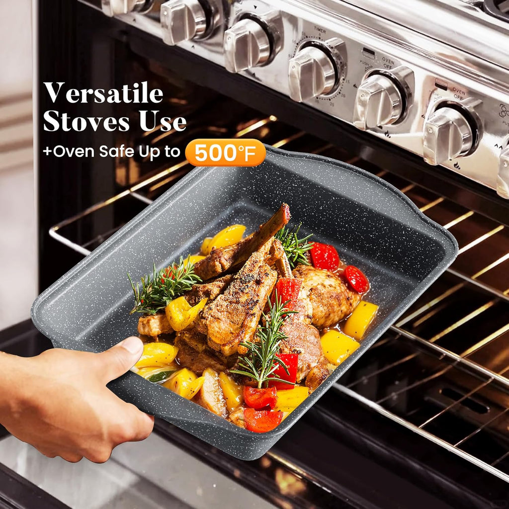 Kitchen Academy Induction Cookware & Bakeware Set - 30 Piece Grey Granite Cooking Pans Set, Non Toxic Pots and Pans Set Non Stick