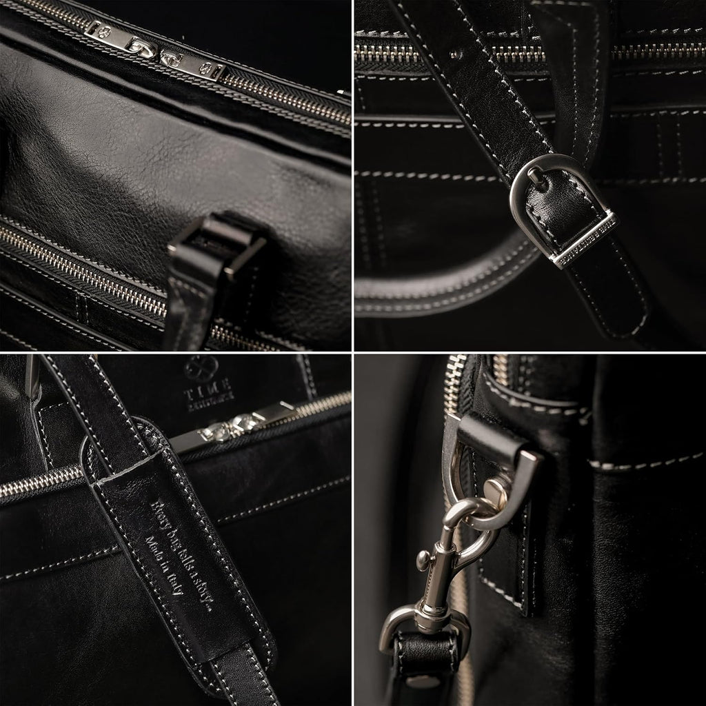 Time Resistance Leather Briefcase - Italian Handmade Leather Laptop Bag - Briefcase for Men and Women - Computer Bag