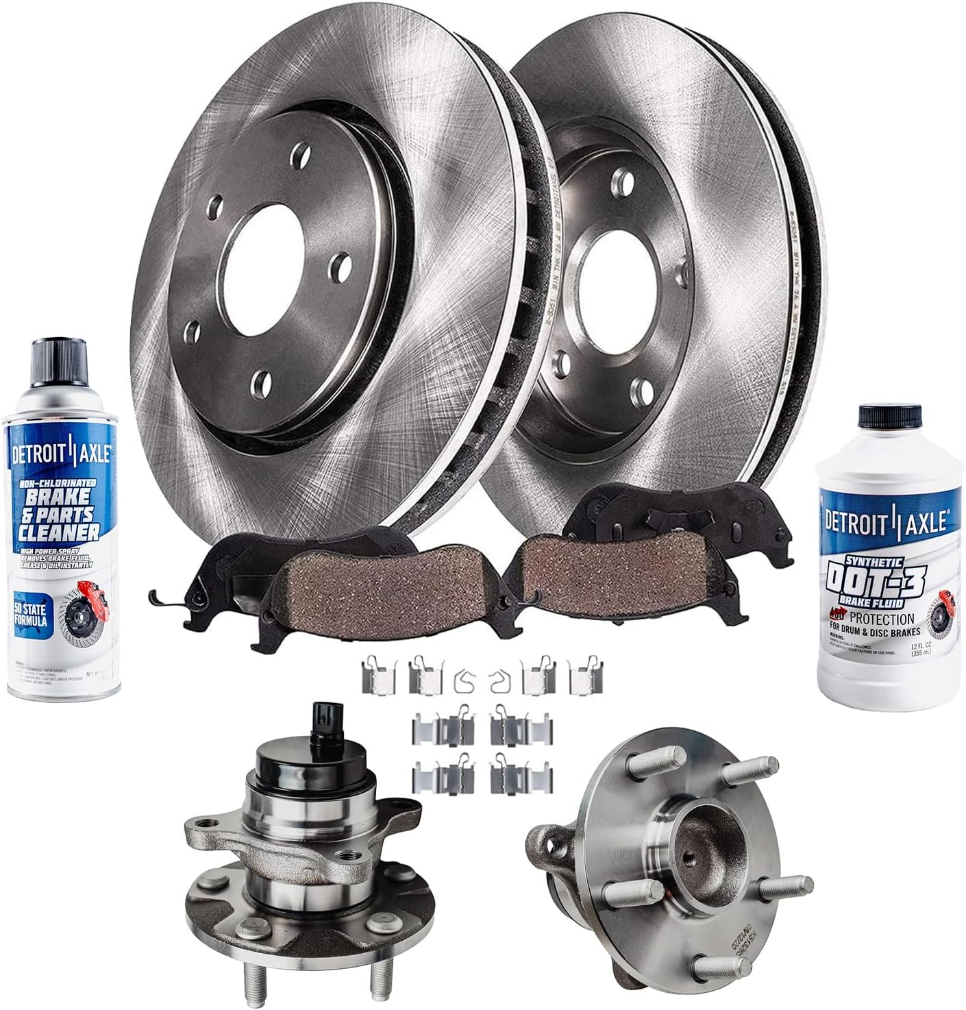 Detroit Axle - Front Brake Kit for 2006-2015 Lexus IS250, Disc Brake Rotors Ceramic Brake Pads Wheel Bearing Hubs 2007 2008 2009 2010 2011 2012 2013 2014 Replacement