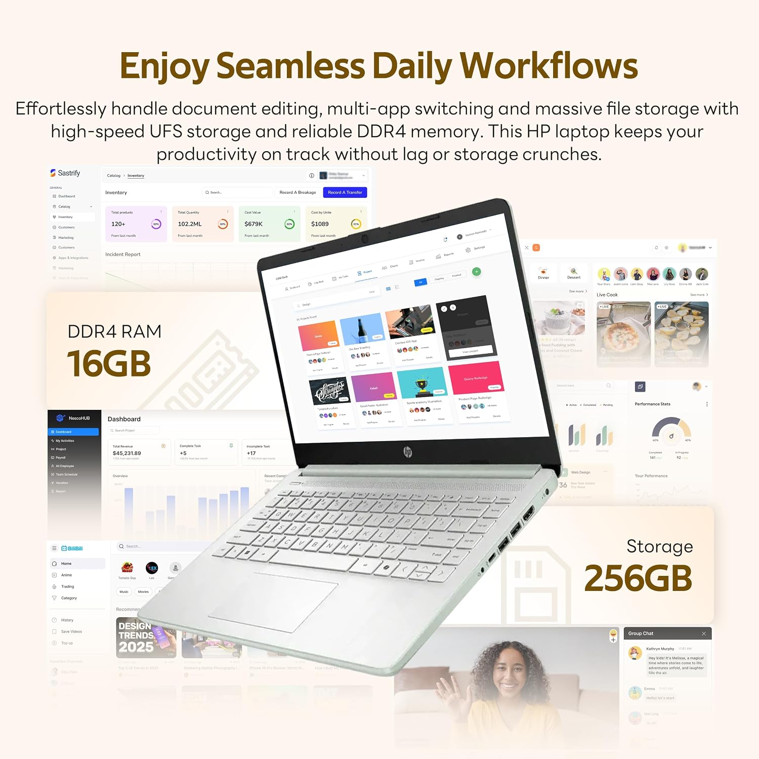 HP Flagship 14' HD Student&Business Laptop with AI Copilot, 13th Gen Intel 4-Core, 16GB RAM, 256GB Storage (128GB UFS + 128GB Docking Station), 1 Year Office 365, 720p Webcam, Win 11, Willow Green