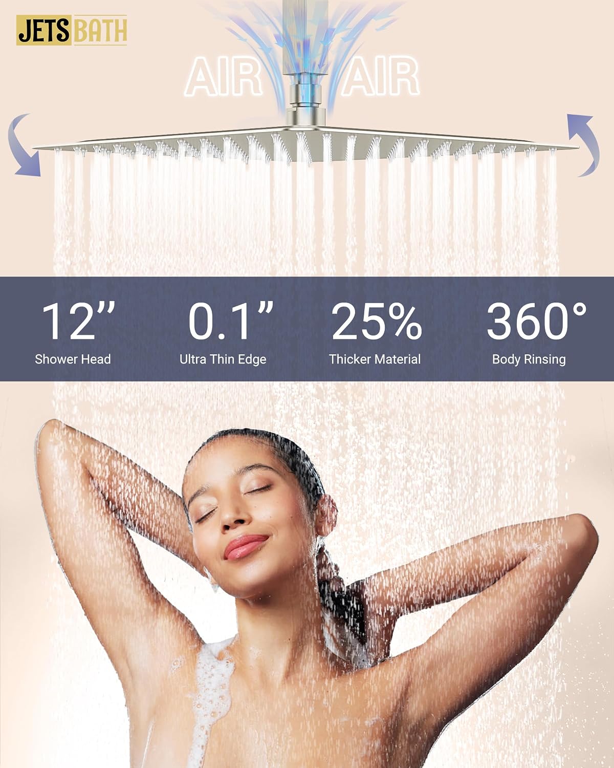 Dual Rainfall Shower Head System with 4 Body Jets, JetsBath Shower Faucet Set Double Shower Head 6-Inch Shower Head & 12' Rain Shower, Luxury Brushed Nickel Shower Faucet Set Tandem Shower Head System