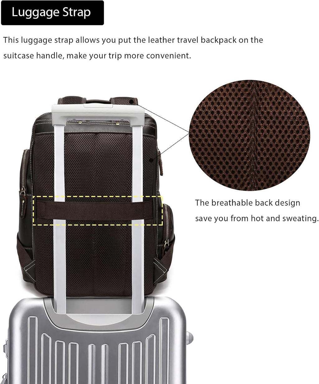 LANNSYNE Vintage Genuine Leather Backpack for men, 15.6' Laptop Backpack Travel Camping 24L Rucksack
