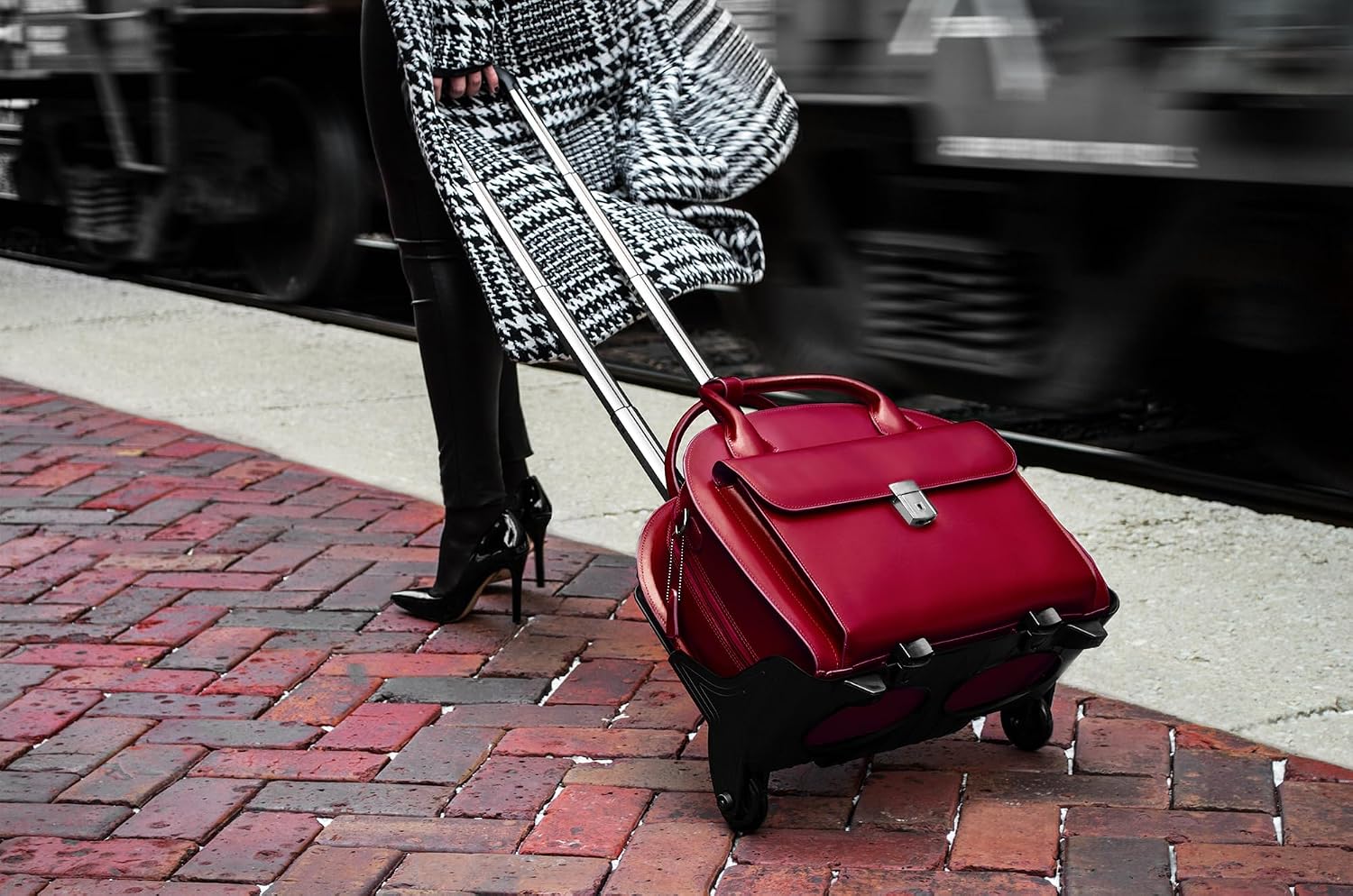 McKlein GLEN ELLYN15' Leather Detachable -Wheeled Ladies' Laptop/Computer & Tablet Business Briefcase Bag/Women's Rolling Overnight Travel Bag, Removable trolley case