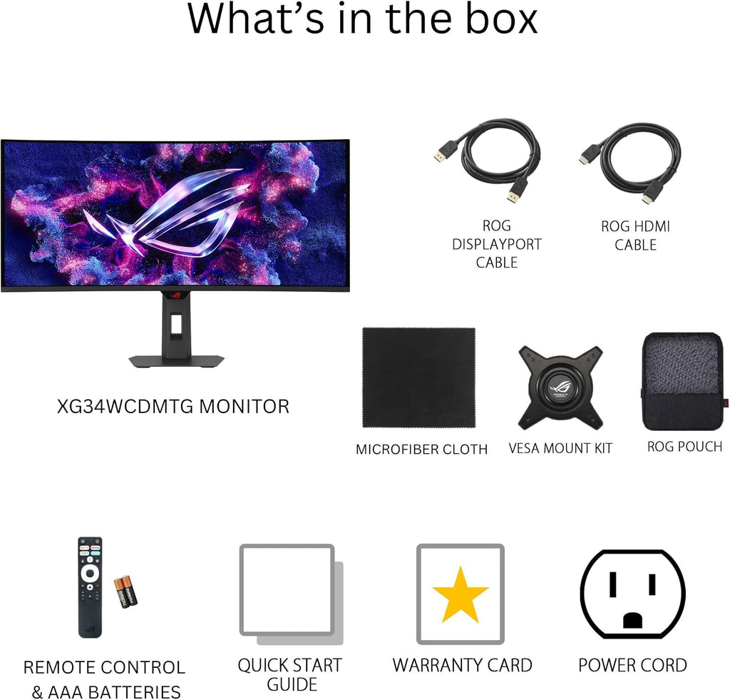 ASUS ROG Strix 34' OLED Curved Ultrawide Gaming Monitor (XG34WCDMTG) – 240Hz, 0.03ms, FreeSync & GSYNC Compatible, WiFi 6, NVIDIA GeForce Now, Dolby Vision, Dolby Atmos