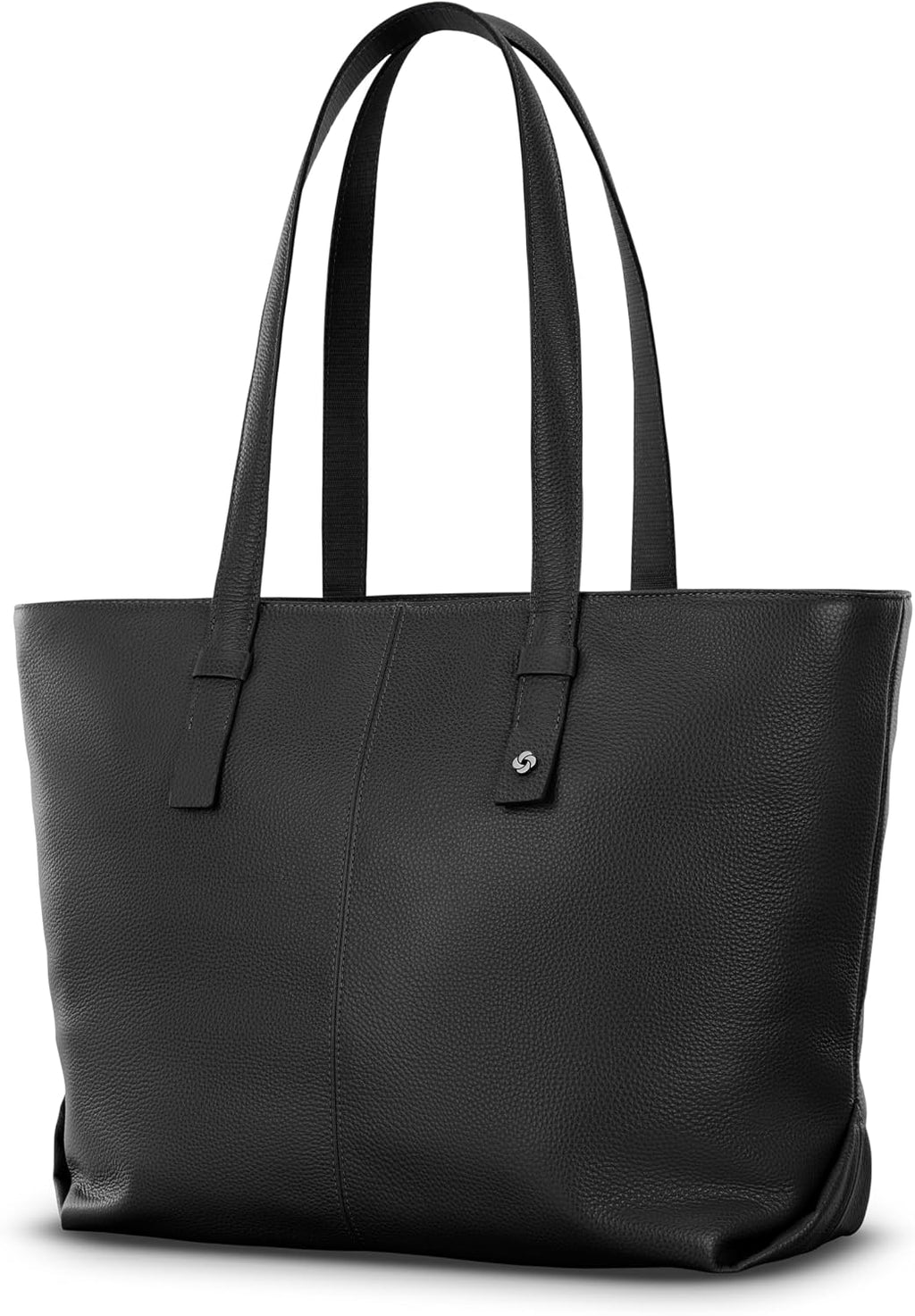 Samsonite Mobile Solutions 2 Leather Tote, Stylish Women's Laptop and Work Bag with StackIt Strap, Padded Laptop Sleeve, Interior Organizer & Protective Feet, Soft Pebbled Leather - Black