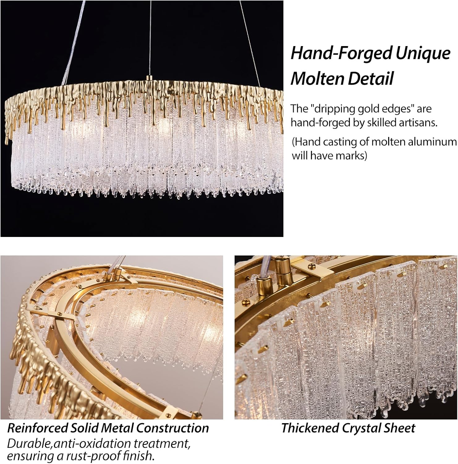 D23.6 Round Crystal Chandelier, Modern Gold Crystal Chandeliers for Dining Room, 10-Light Height Adjustable Chandelier for Living Room Bedroom Entryway Kitchen Island