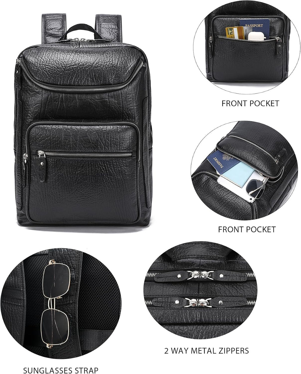 LANNSYNE Full Grain Leather Backpack For Men, 15.6' Leather Laptop Backpack Hiking Travel Bag Camping Rucksack