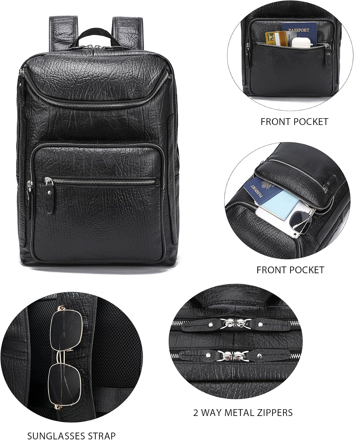 LANNSYNE Full Grain Leather Backpack For Men, 15.6' Leather Laptop Backpack Hiking Travel Bag Camping Rucksack