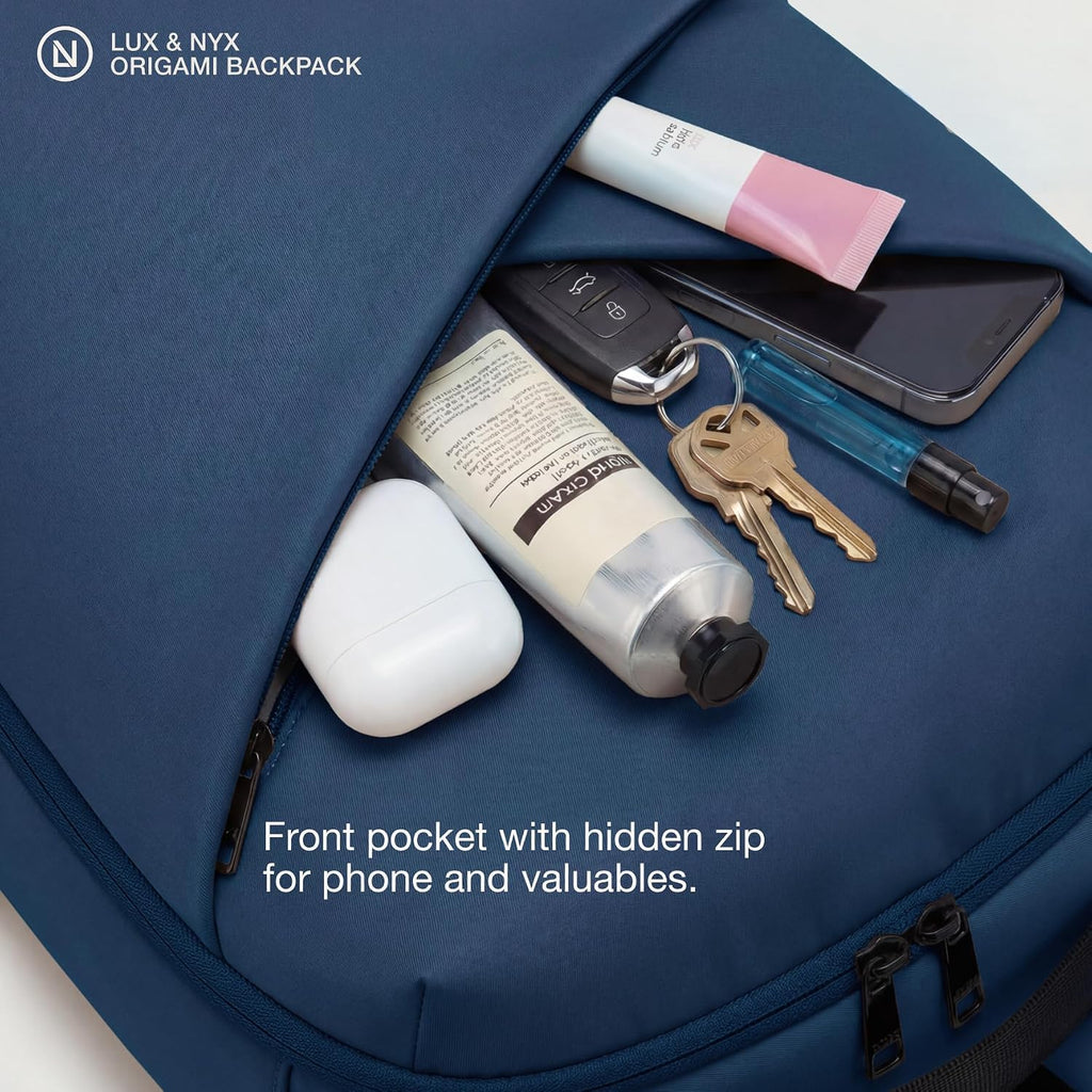 Lux & Nyx Origami Laptop Backpack for Work and Travel - Fits 16' MacBook Pro - Lightweight Business Bag - Men and Women (Navy)