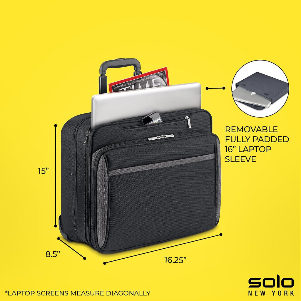 Solo New York Rolling Case with Wheels - Roller Laptop Bag, Wheeled Briefcase for Women & Men, Carry On Size for Travel, Fits 16' Computer - West Side, Black