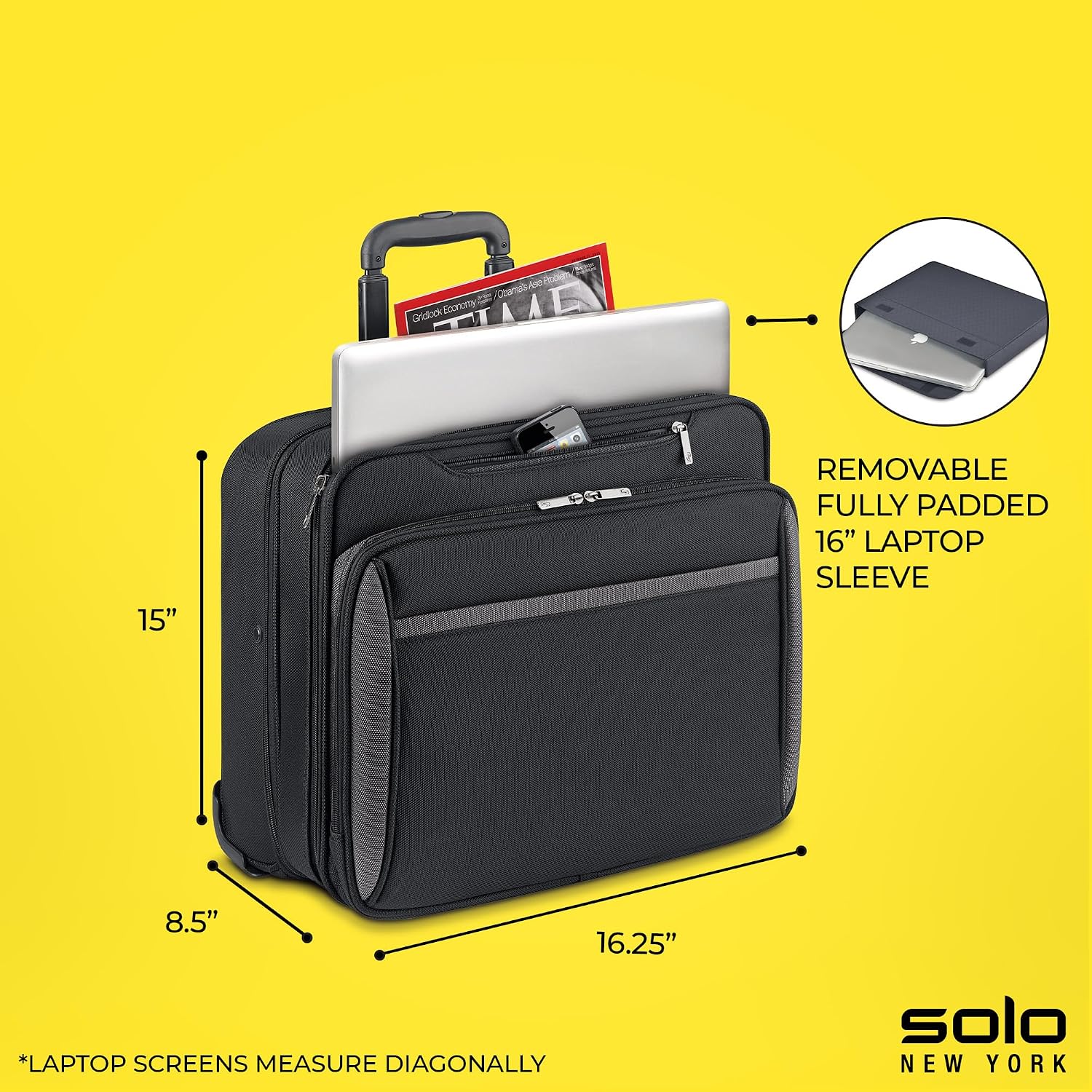 Solo New York Rolling Case with Wheels - Roller Laptop Bag, Wheeled Briefcase for Women & Men, Carry On Size for Travel, Fits 16' Computer - West Side, Black