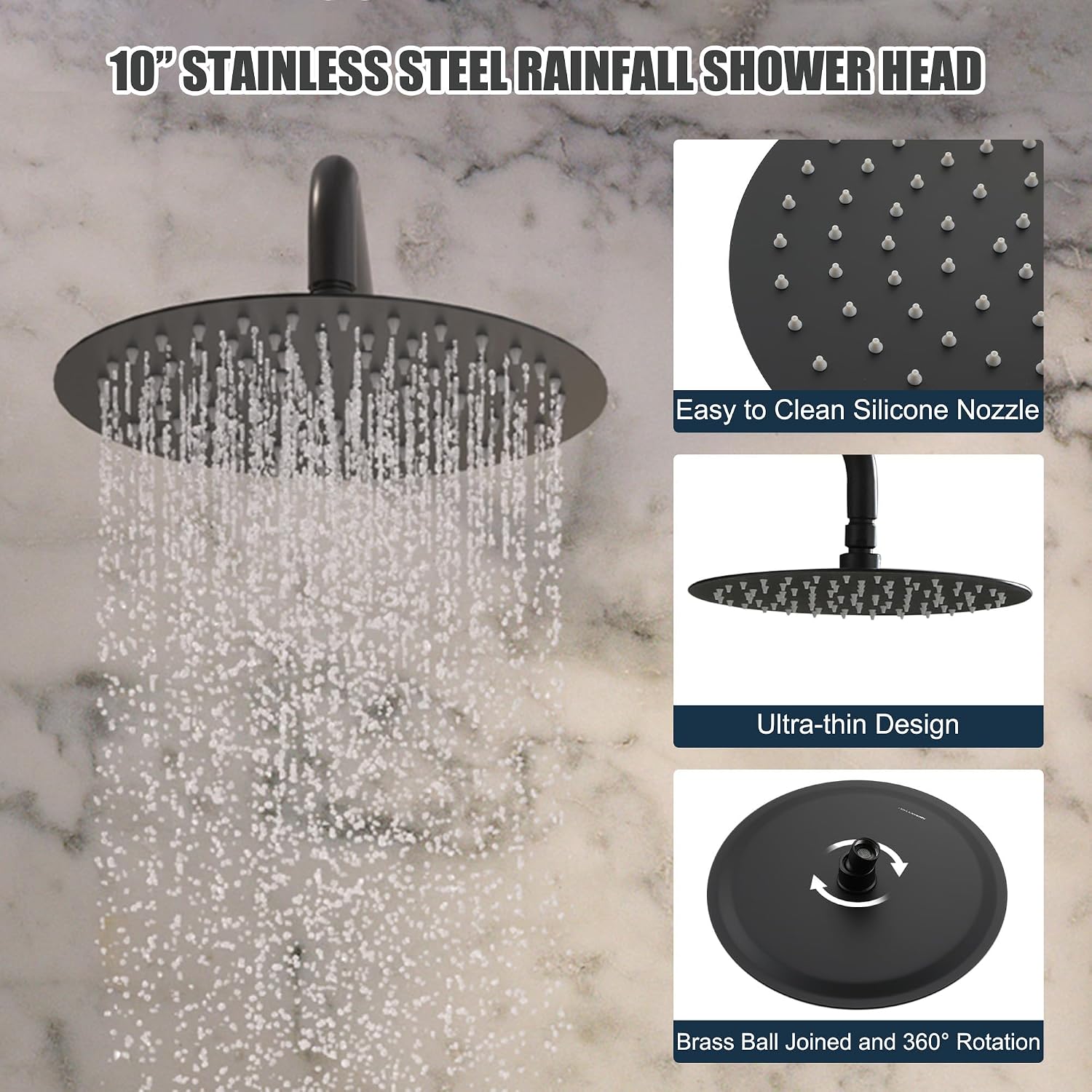 MONDAWE Round Shower Faucet Set with Tub Spout, Wall Mounted Shower System 10 Inch Rainfall Shower Head with Handheld Combo, Matte Black High Pressure Shower Faucets Sets Complete