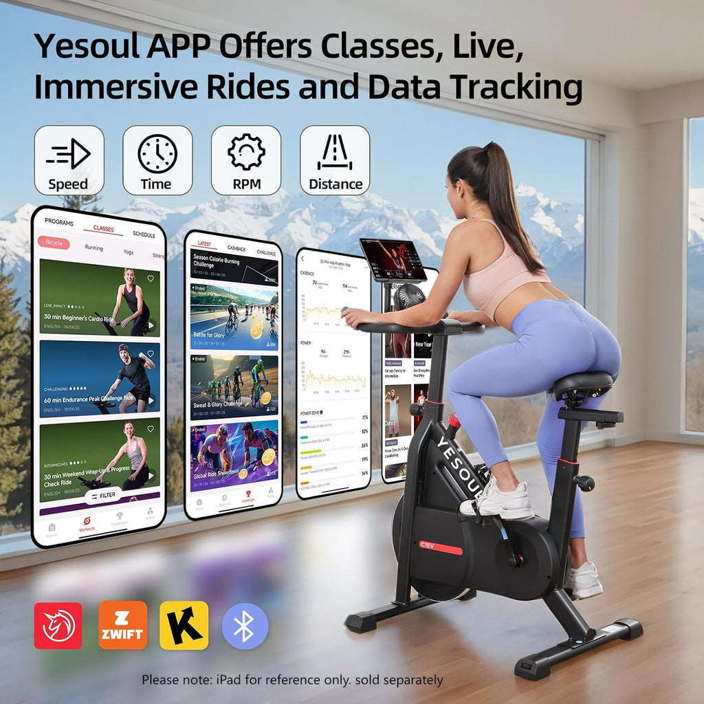 Yesoul Black Exercise Bike for Home, Low Noise Indoor Cycling Bike for Home Gym Electric Stationary Bike with Tablet Mount & Comfortable Seat Cushion for Women Apartment Workout Bike for Fitness