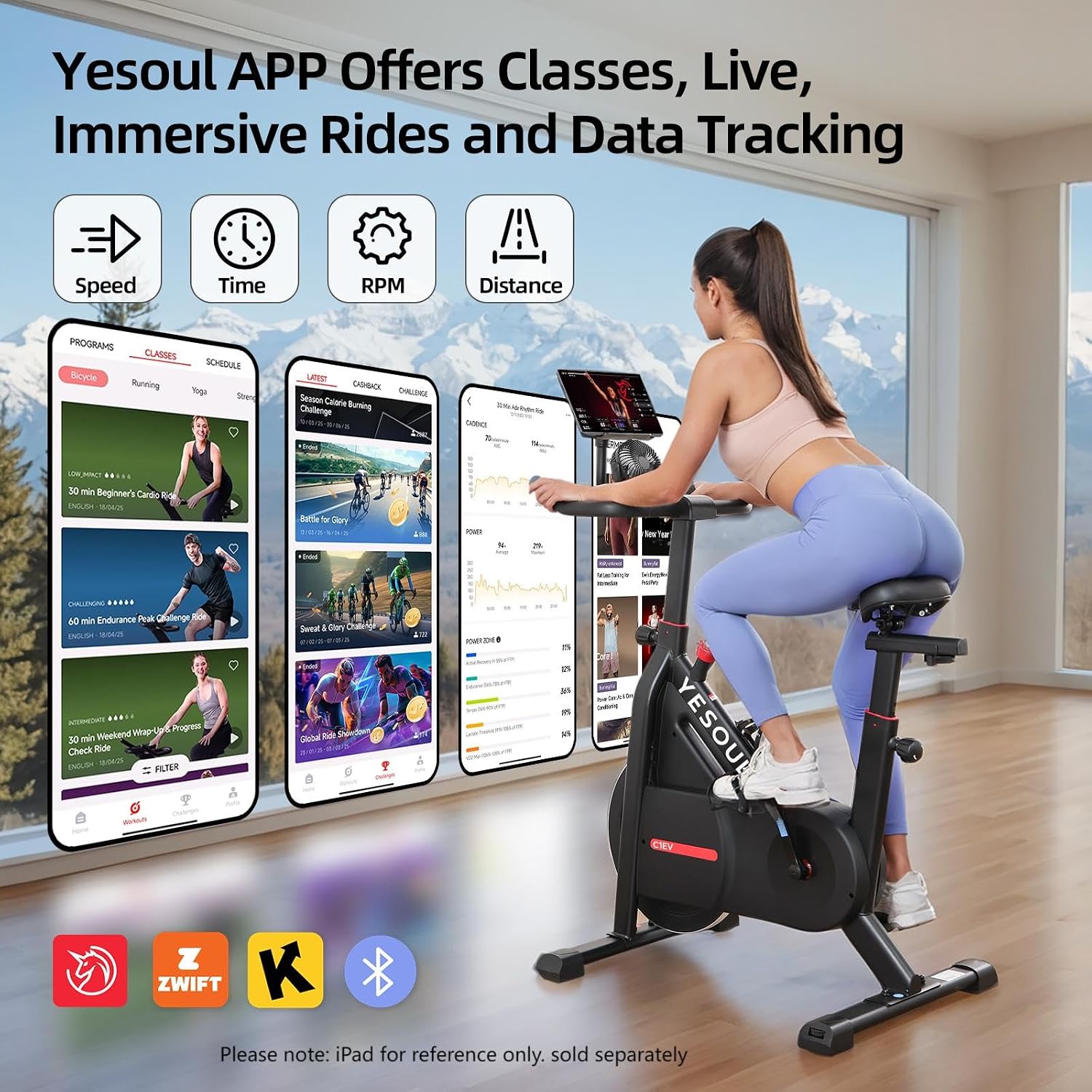 Yesoul Black Exercise Bike for Home, Low Noise Indoor Cycling Bike for Home Gym Electric Stationary Bike with Tablet Mount & Comfortable Seat Cushion for Women Apartment Workout Bike for Fitness