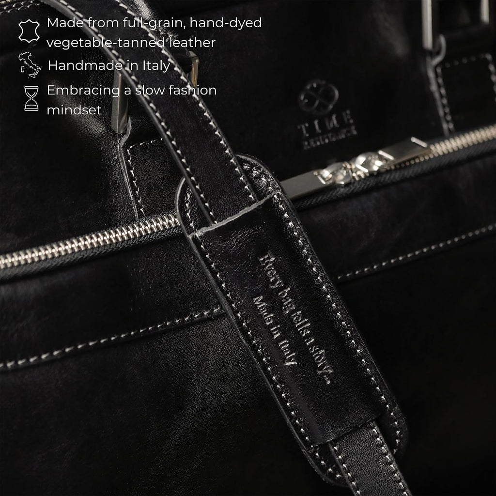 Time Resistance Leather Briefcase - Italian Handmade Leather Laptop Bag - Briefcase for Men and Women - Computer Bag