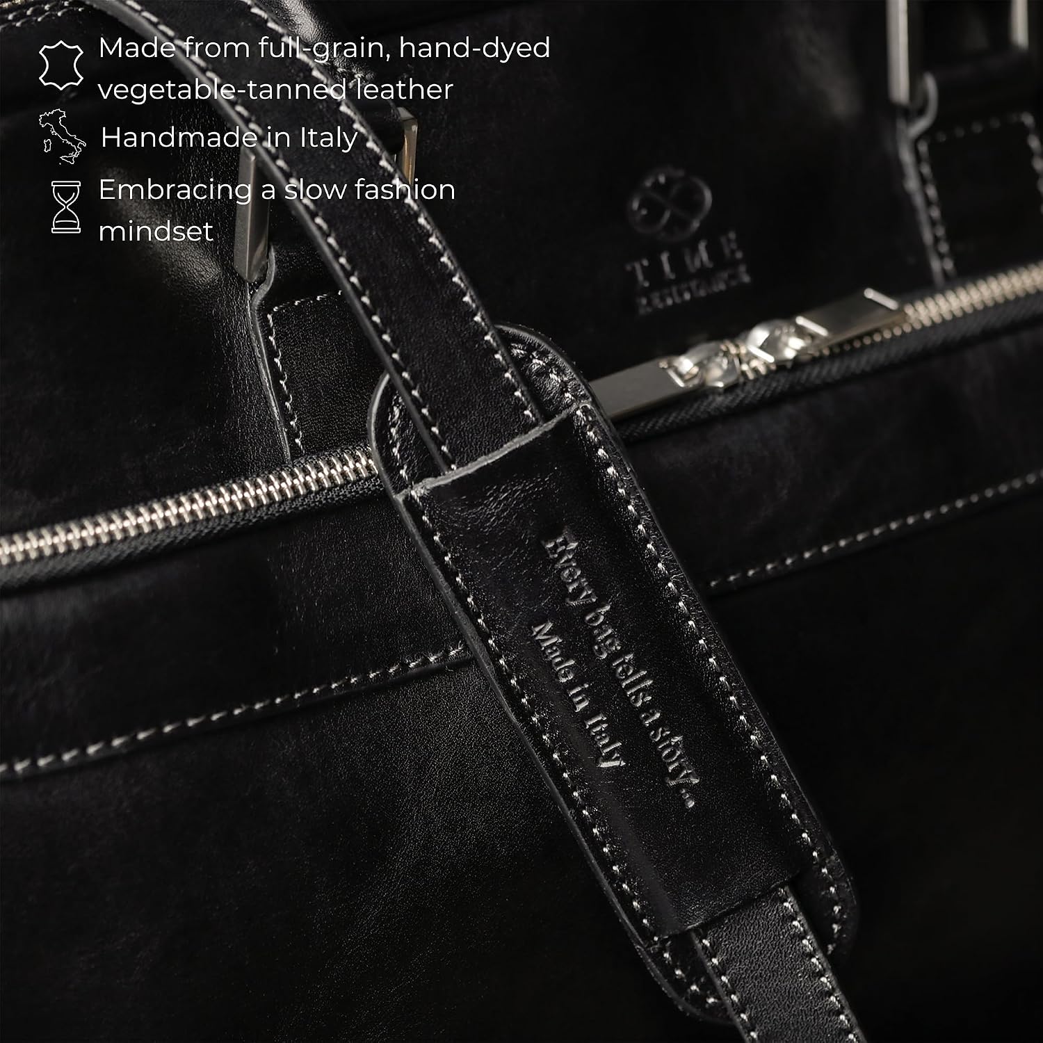 Time Resistance Leather Briefcase - Italian Handmade Leather Laptop Bag - Briefcase for Men and Women - Computer Bag