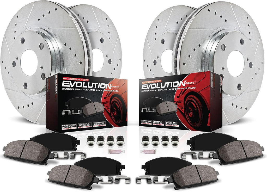 PowerStop Front and Rear Brake Kit for Chevrolet Camaro 2016-23 - Drilled and Slotted Disc Rotors with Carbon-Fiber Ceramic Brake Pads Replacement, K7226