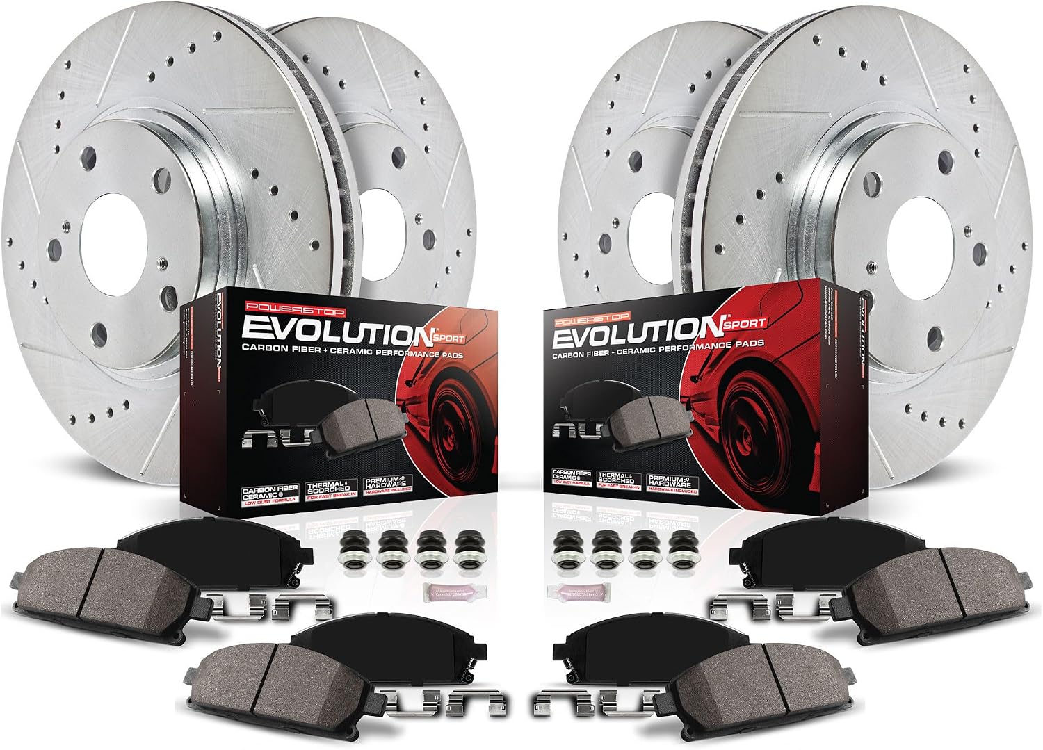 PowerStop Front and Rear Brake Kit for Chevrolet Camaro 2016-23 - Drilled and Slotted Disc Rotors with Carbon-Fiber Ceramic Brake Pads Replacement, K7226