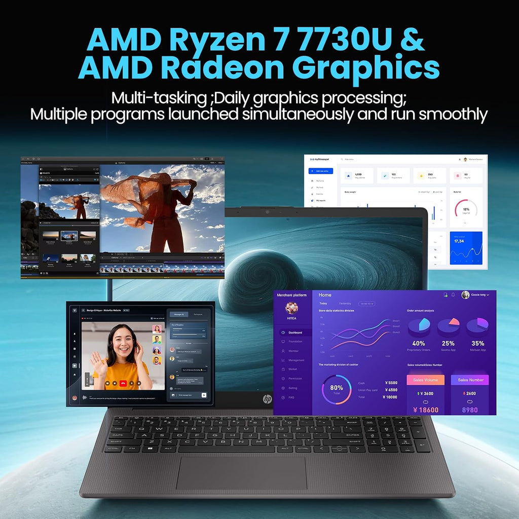 HP 255 G10 Business and Study Laptop 2026 Updated, 15.6' FHD, AMD Ryzen 7 7730U (16GB RAM | 512GB SSD), Numeric Keypad, Webcam, Windows 11 Pro+ Copilot AI with Patented Laptop KB Kit