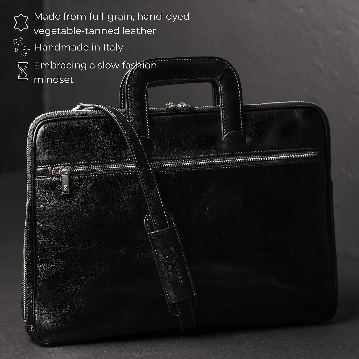 Time Resistance Slim Leather Briefcase - Italian Handmade Leather Computer Bag - Briefcase for Men and Women - Laptop Bag