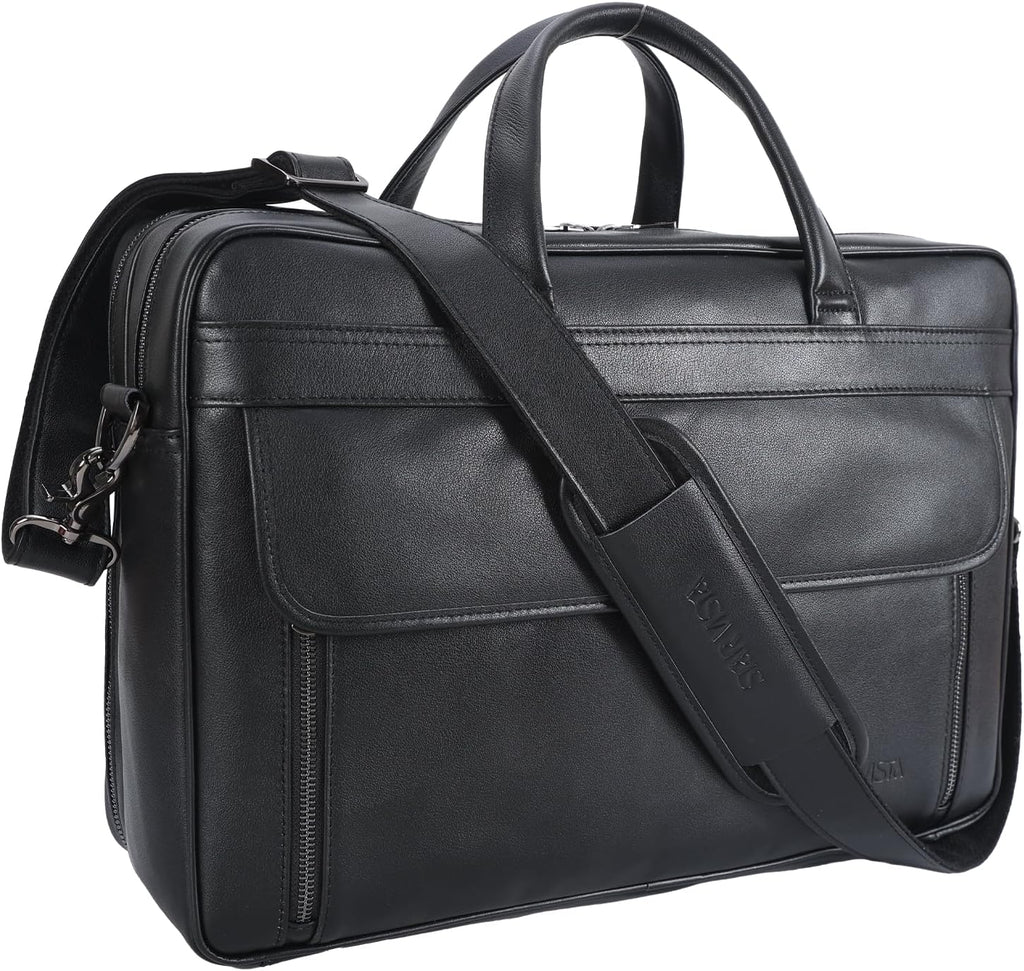 STAR VISTA Sforza Large 18' Laptop Messenger Bag, Leather Briefcase for Men, Business Travel, YKK Zippers and Brass Hardware