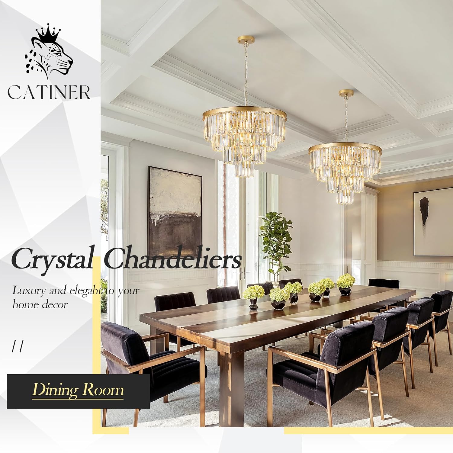 Gold Crystal Chandeliers 24' Modern Large Chandeliers Luxury 4-Tier 12 Lights K9 Crystal Round Ceiling Pendant Light Fixture Contemporary for Dining Room Foyer Staircase Living Room