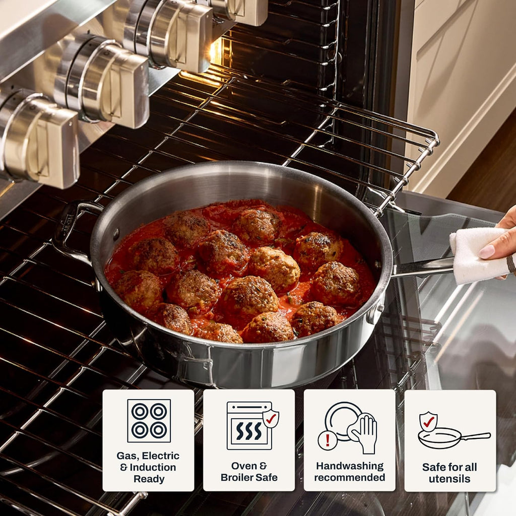 All-Clad D3® Stainless Steel 6 Piece Cookware Set- Made in USA- Includes 12' Fry Pan, 2 Qt Saucepan, 4 Qt Sautépan, Professional Grade -Oven Safe & Induction Compatible