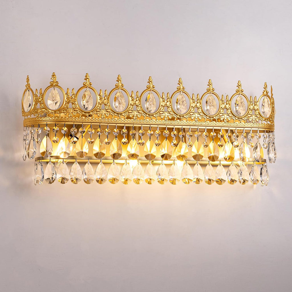 TOCHIC Bathroom Vanity Light Fixtures Over Mirror 4 Lights Gold Crystal Bathroom Wall Light Fixtures Indoor Dimmable, Farmhouse Vintage Sconces for Mirror Cabinets, Powder Room, Bedroom, 24.5' L