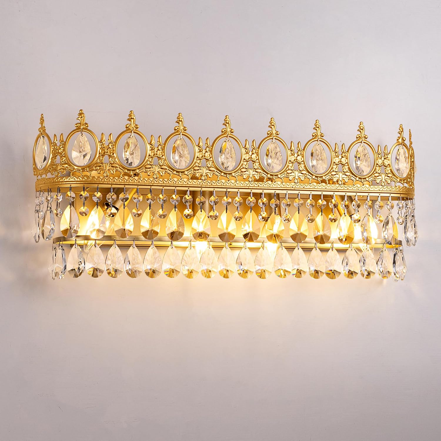 TOCHIC Bathroom Vanity Light Fixtures Over Mirror 4 Lights Gold Crystal Bathroom Wall Light Fixtures Indoor Dimmable, Farmhouse Vintage Sconces for Mirror Cabinets, Powder Room, Bedroom, 24.5' L