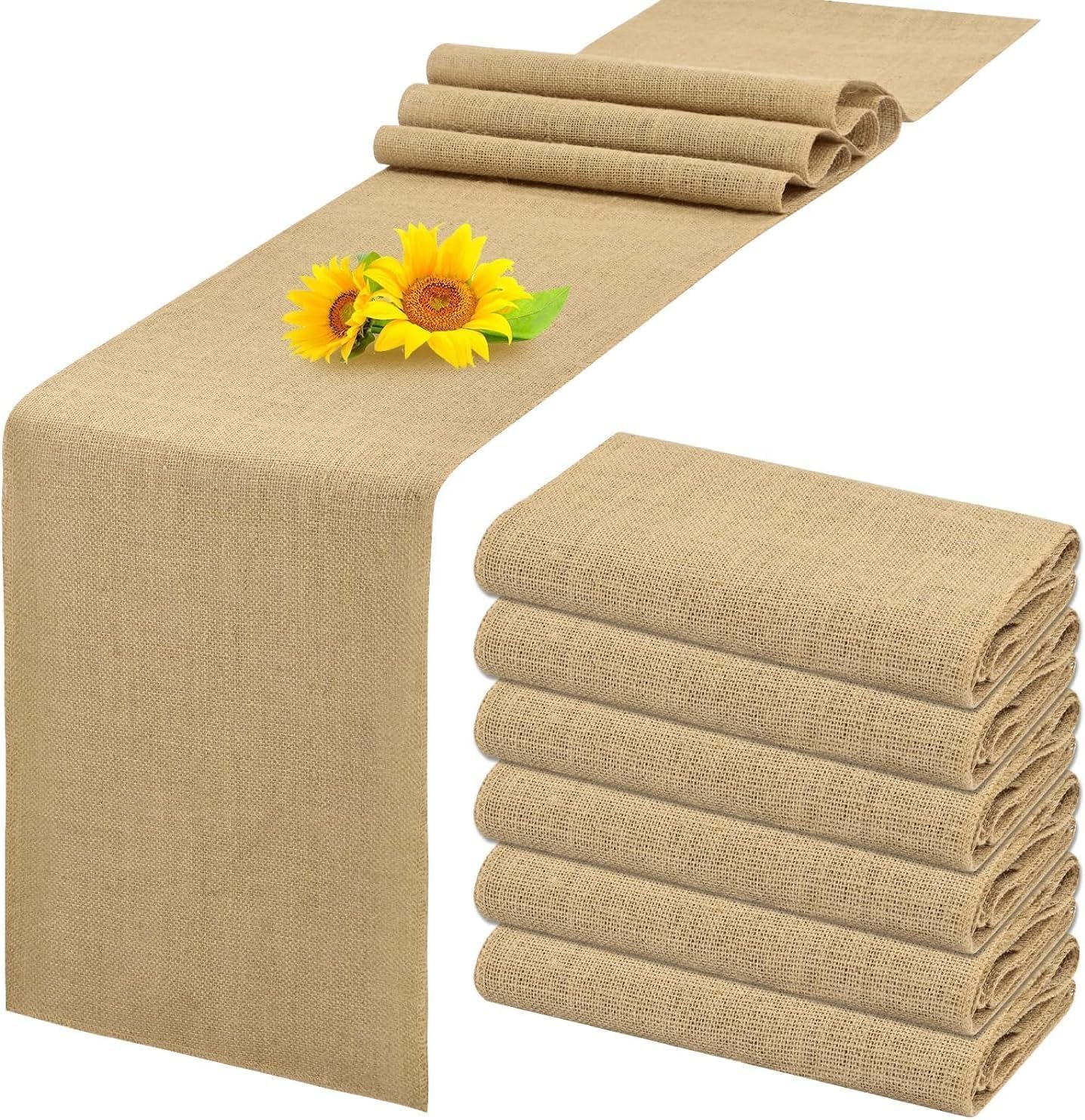 VDS Pack of 25, Burlap Table Runner 100% Natural Jute Rustic Hessian Table Cloth Centrepiece for Wedding Bridal Shower Birthday Event Party Banquet Table Decoration (Size 12X108 Inch)(Natural Beige)