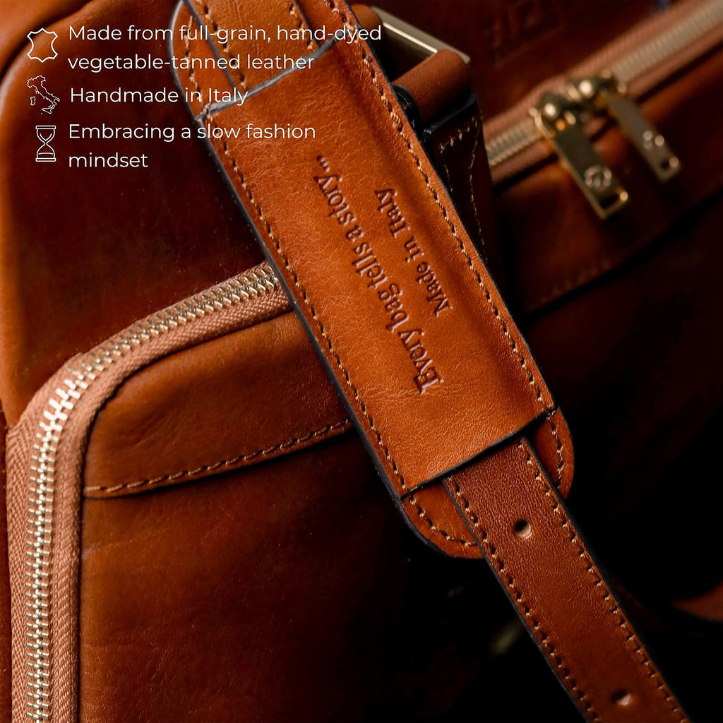 Time Resistance Leather Briefcase - Italian Handmade Leather Laptop Bag - Briefcase for Men and Women - Computer Bag